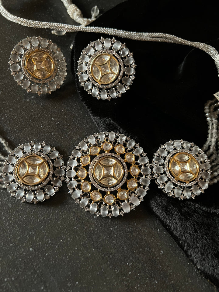 Victorian Kundan Choker Necklace with Earrings