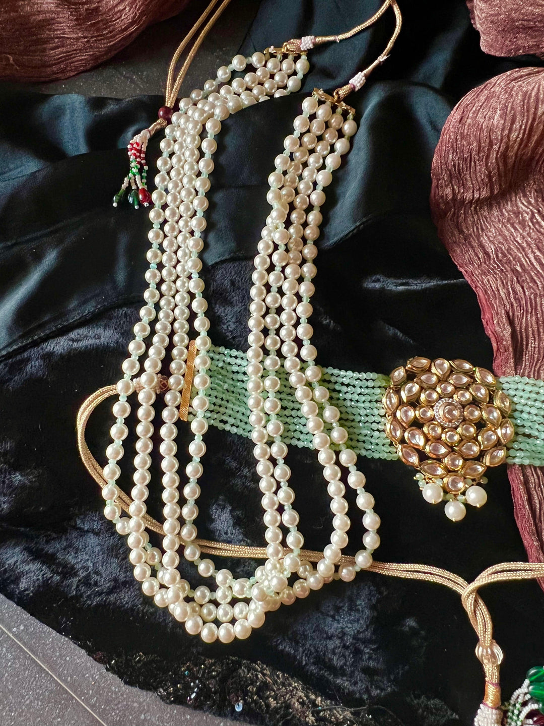 Kundan Choker and Pearl necklace Combo  with Earrings - SHIVKA