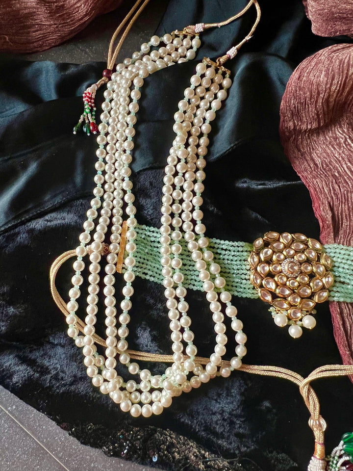 Kundan Choker and Pearl necklace Combo  with Earrings - SHIVKA
