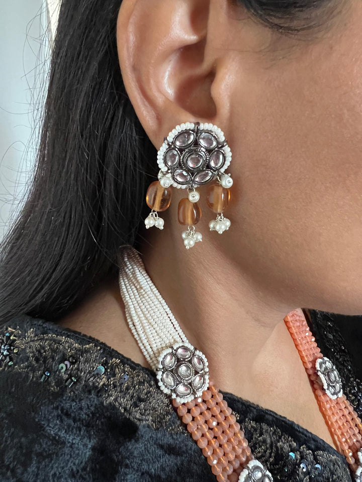 Multilayered Antique Kundan Necklace with Earrings - SHIVKA