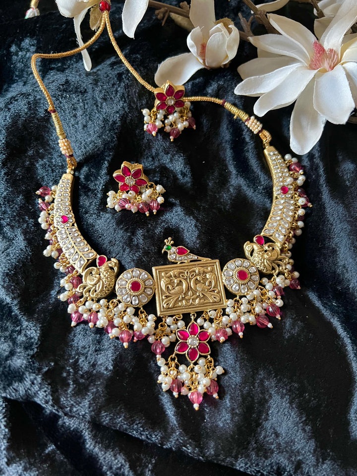 Designer Wedding Necklace with Kundan Earrings