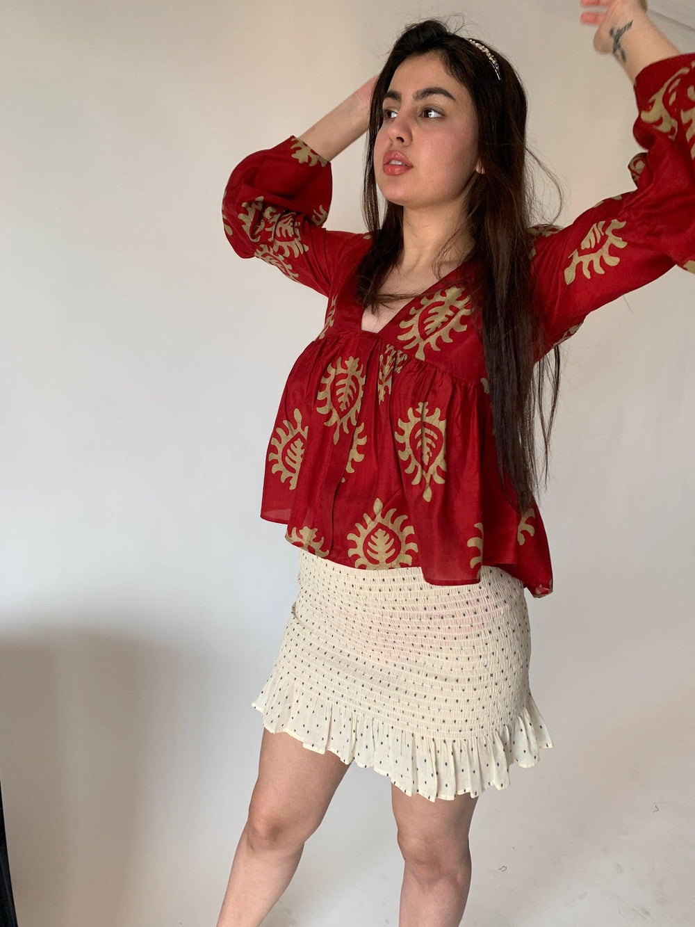 Red Motifs Top - SHIVKA