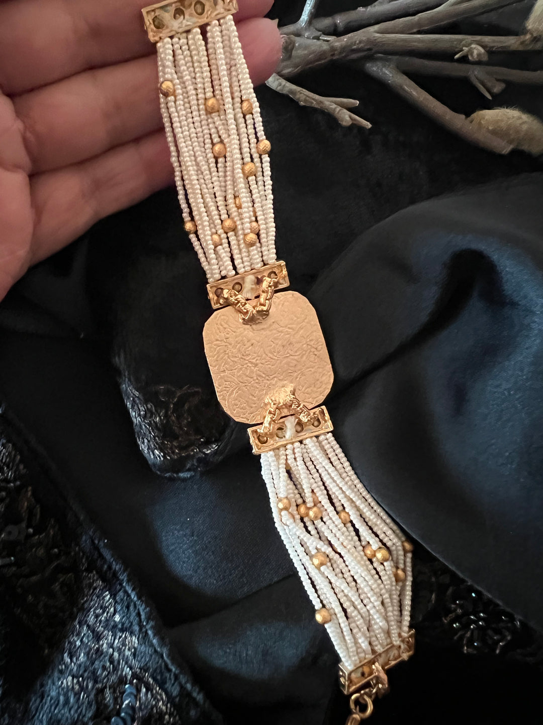 Pearls and Gold Kundan Bracelet