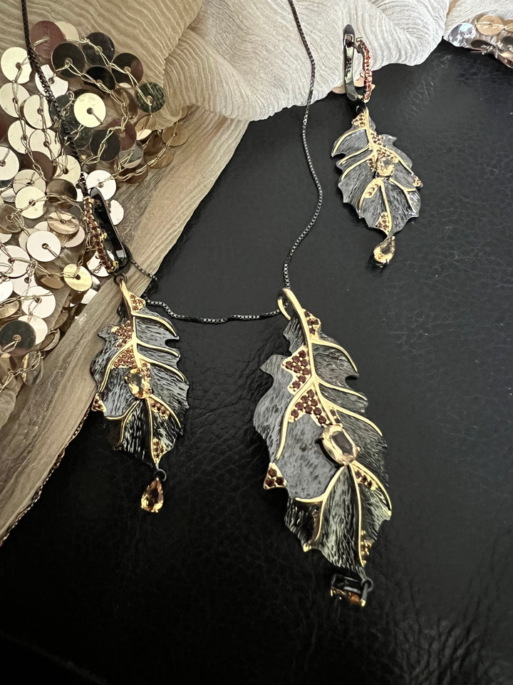 Sterling Silver Pendant Chain Necklace with Earrings