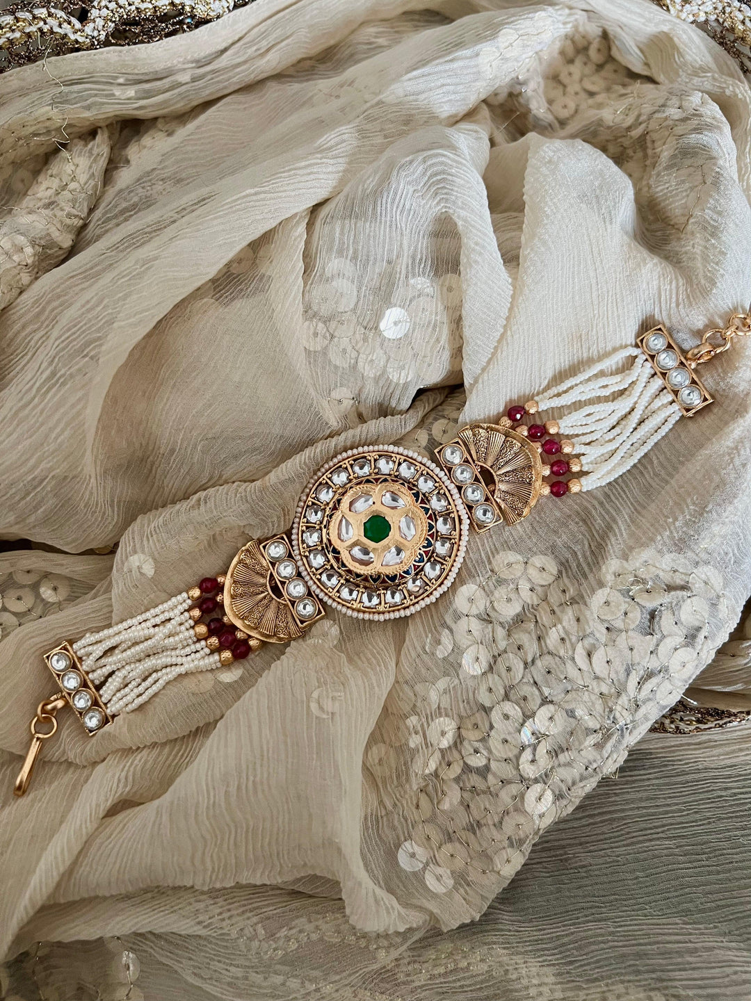 Pearls and Gold Kundan Bracelet - SHIVKA