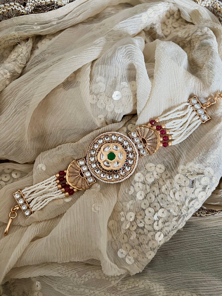 Pearls and Gold Kundan Bracelet - SHIVKA