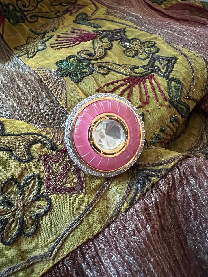 Pink Carved Stone Ring - SHIVKA