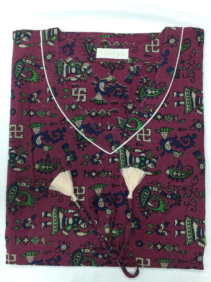 Indian Print Cotton Kaftan - SHIVKA