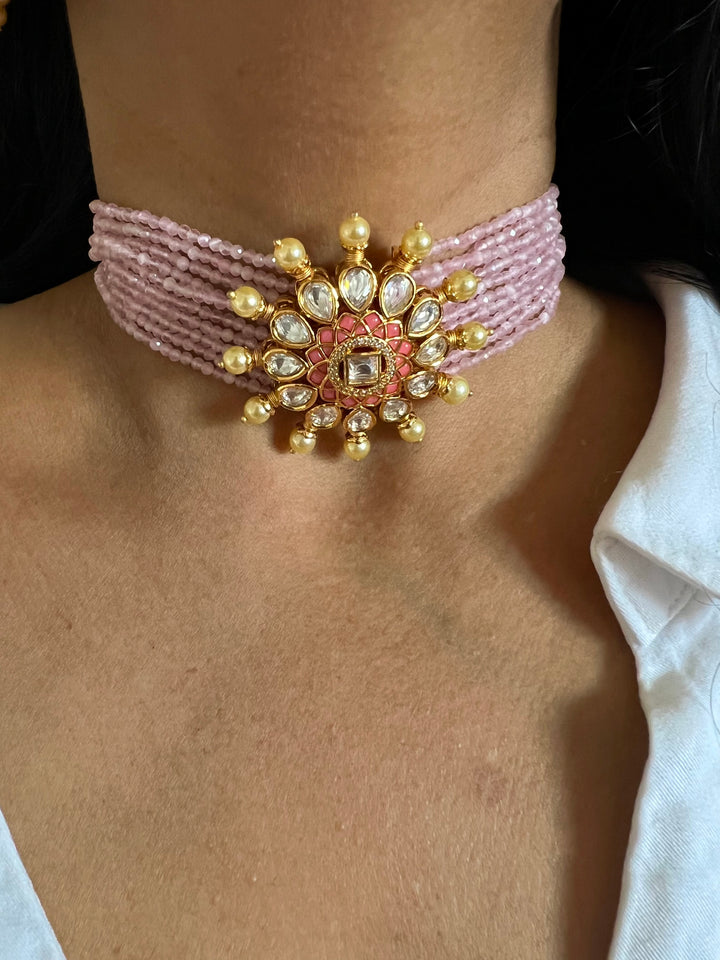 Beautiful Pink Kundan Choker with Studs
