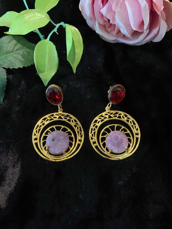 Red Gold Stone Earrings - SHIVKA
