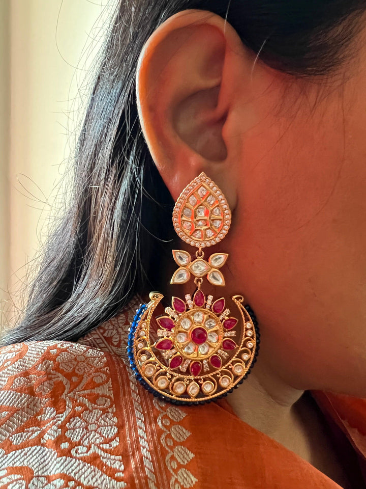 Pink Blue Kundan Chandbaalis - SHIVKA