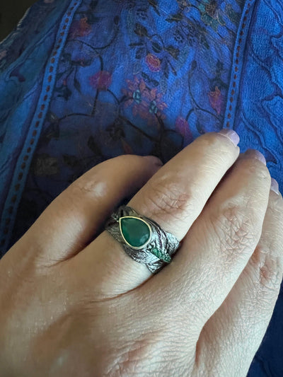Vintage Pure 925 Silver Green Agate  Ring - SHIVKA
