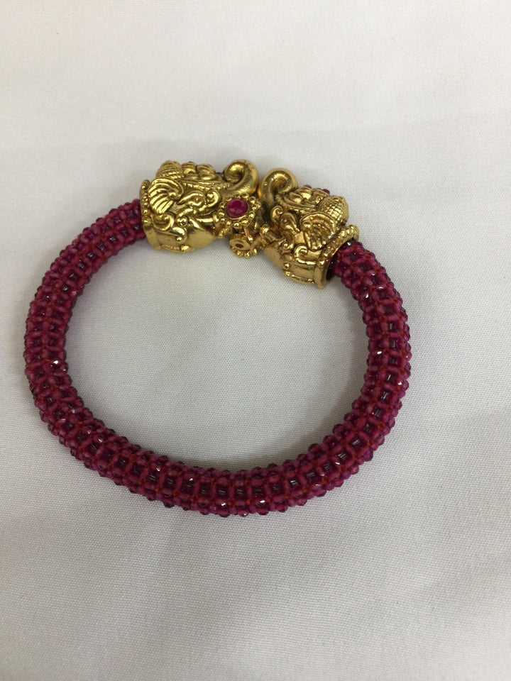 Twin Elephant Red Beaded Kadha - SHIVKA