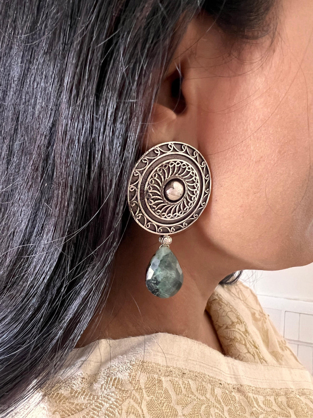 Real Emerald Drop Antique Earrings - SHIVKA