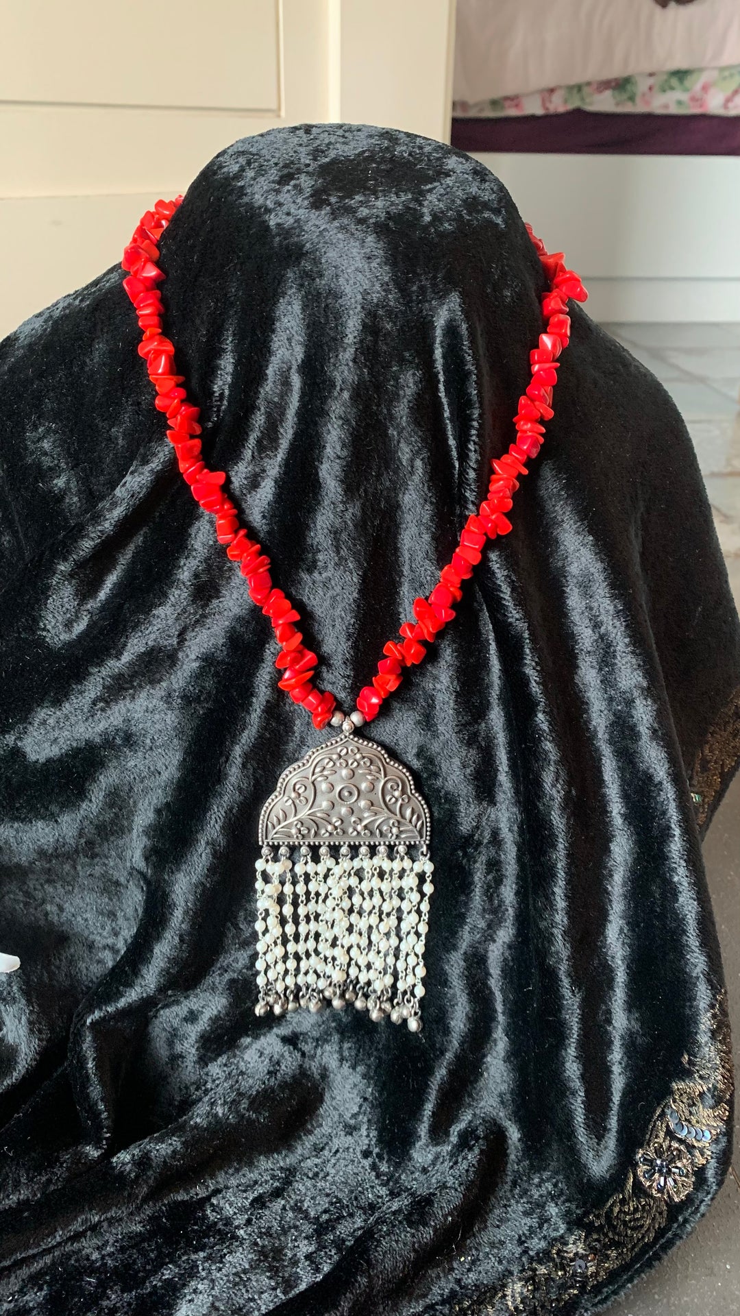 Beautiful Pendant Beaded Long Necklace with Statement Earrings