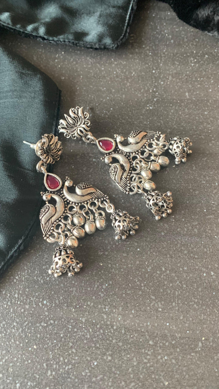 Peacock Double Jhumki Danglers - SHIVKA