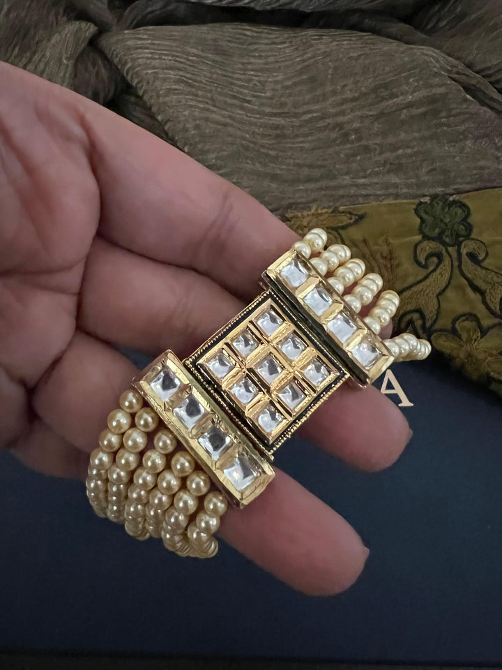 Polki Window Pearl Layered Bracelet - SHIVKA