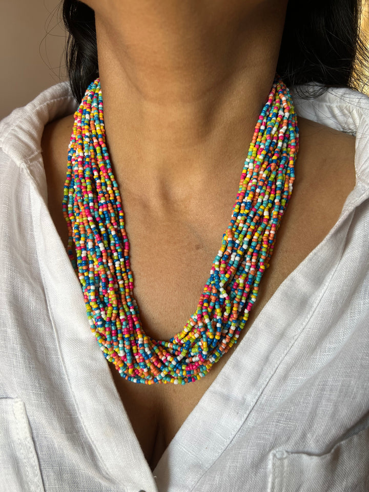 Beautiful Multicolour Beaded Necklace with Statement Studs