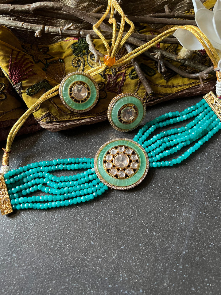 Victorian Kundan Choker Necklace with Earrings
