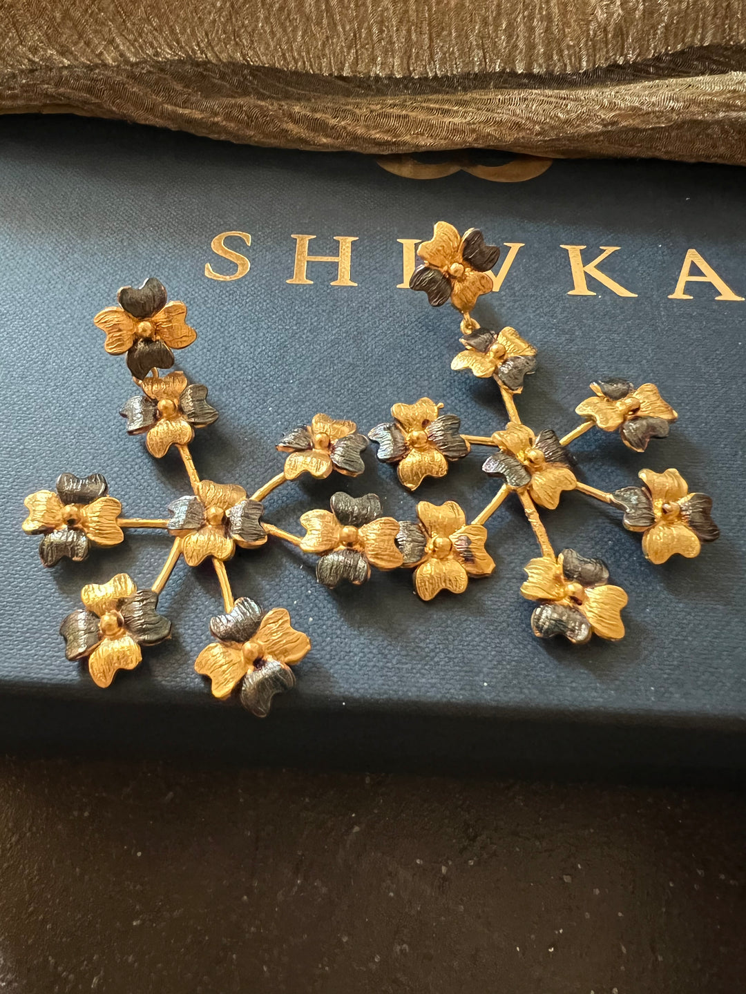 Asymmetric Flowered Wheel Design Earrings/ Dual Tone Earrings