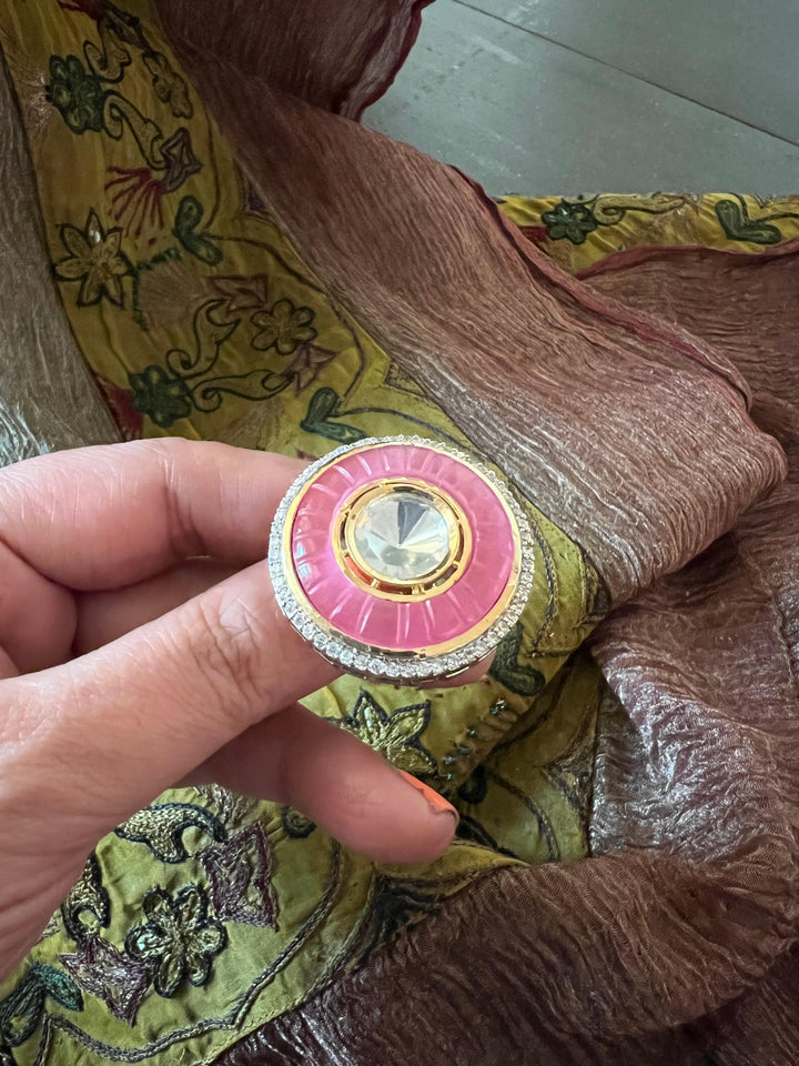 Pink Carved Stone Ring - SHIVKA