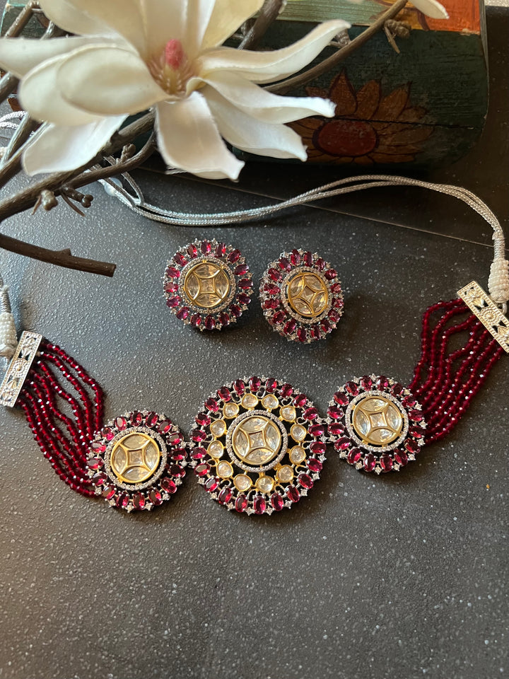 Victorian Kundan Choker Necklace with Earrings