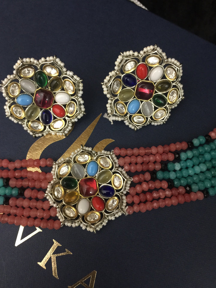 Designer Multicolored Choker with Studs