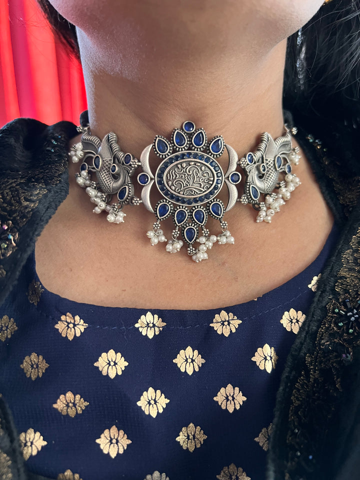 Antique Peacock Choker with Earrings