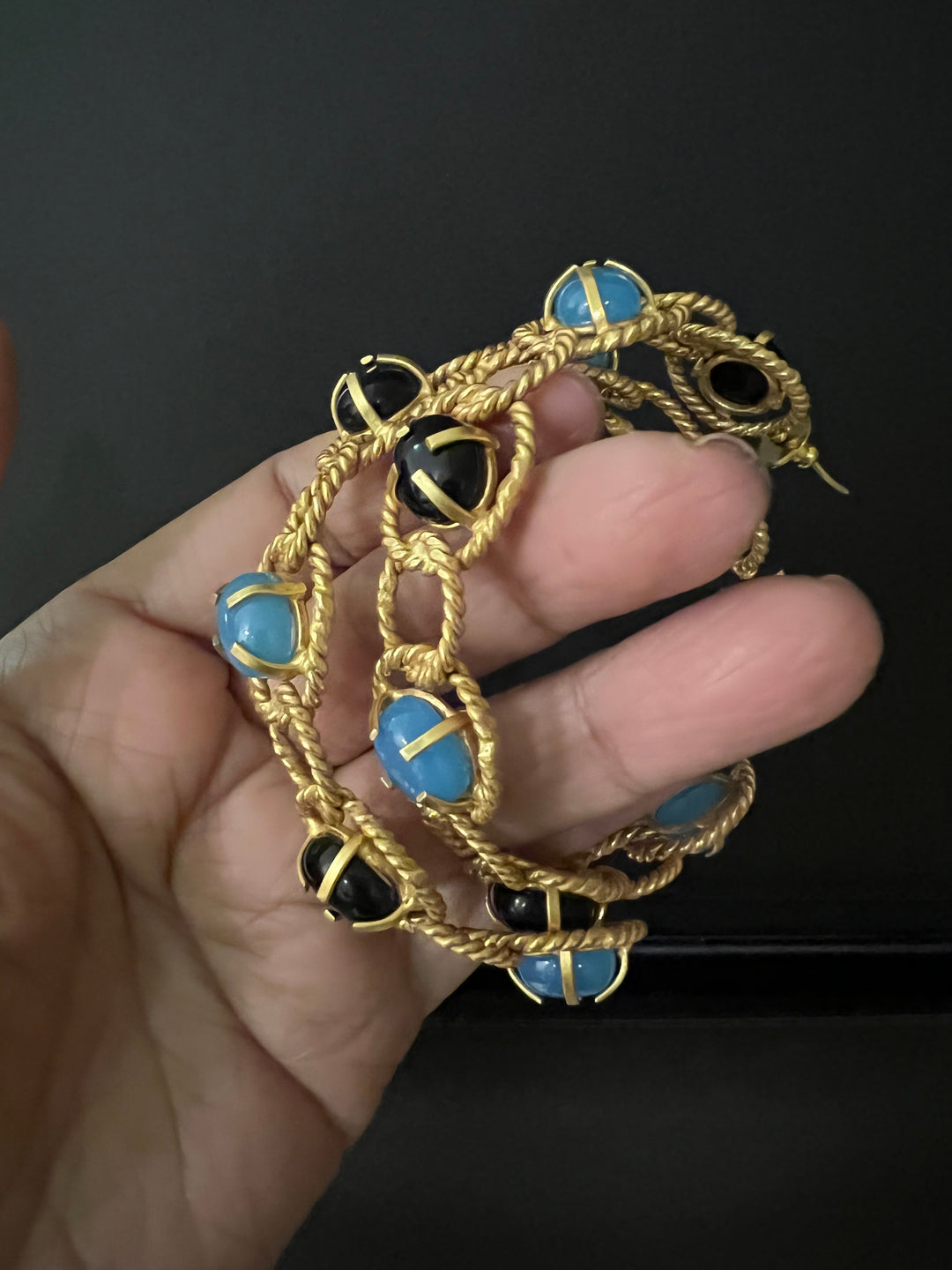 Designer Onyx and Chalcedony Hoops