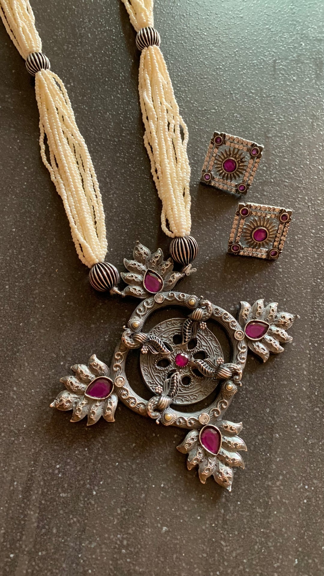 Beautiful Antique Pendant Long Necklace with Studs