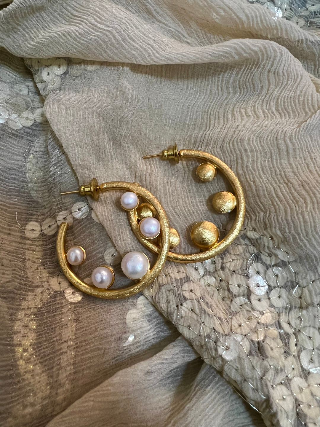 Designer Pearl Drop Hoop Earrings