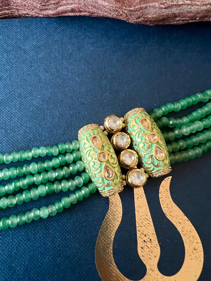 Royal Green Kundan Bracelet - SHIVKA