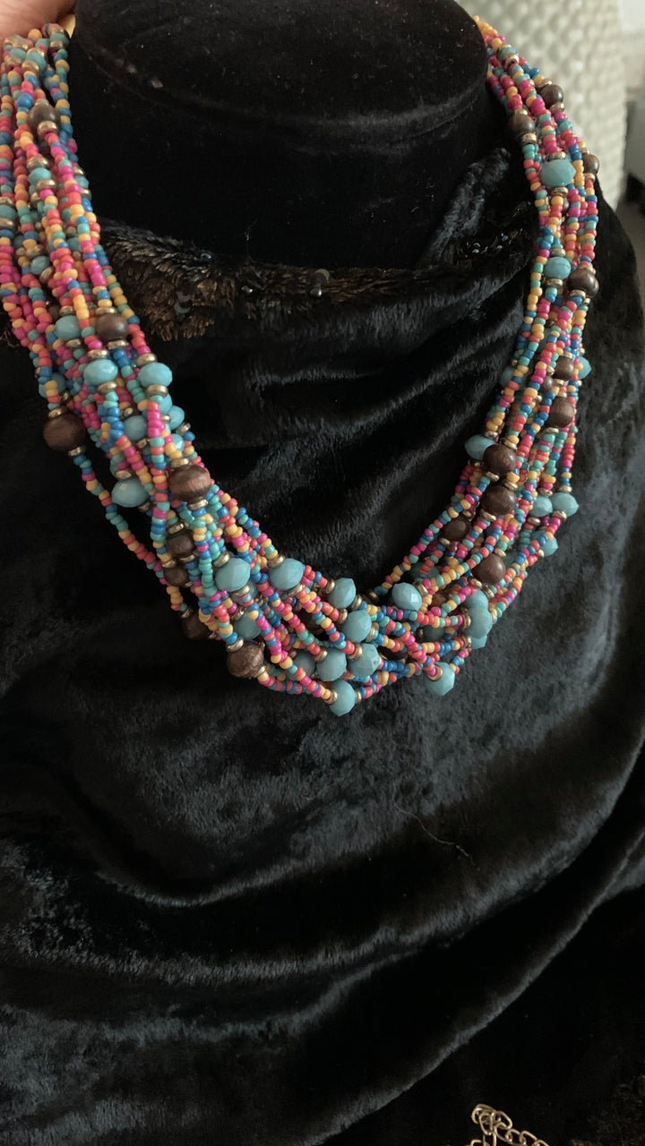 Beautiful Multicolor Beaded Necklace with Statement Studs