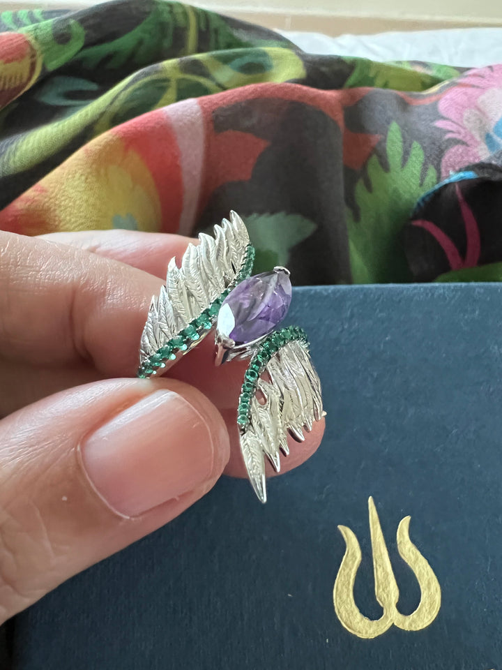 Designer Pure Silver Amethyst Ring