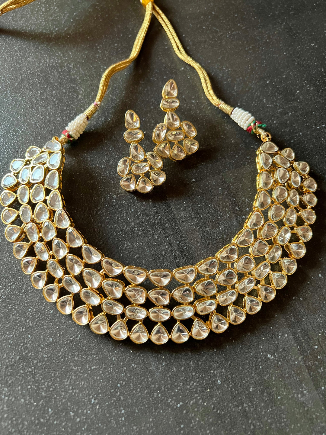Statement Kundan Choker Necklace with Earrings
