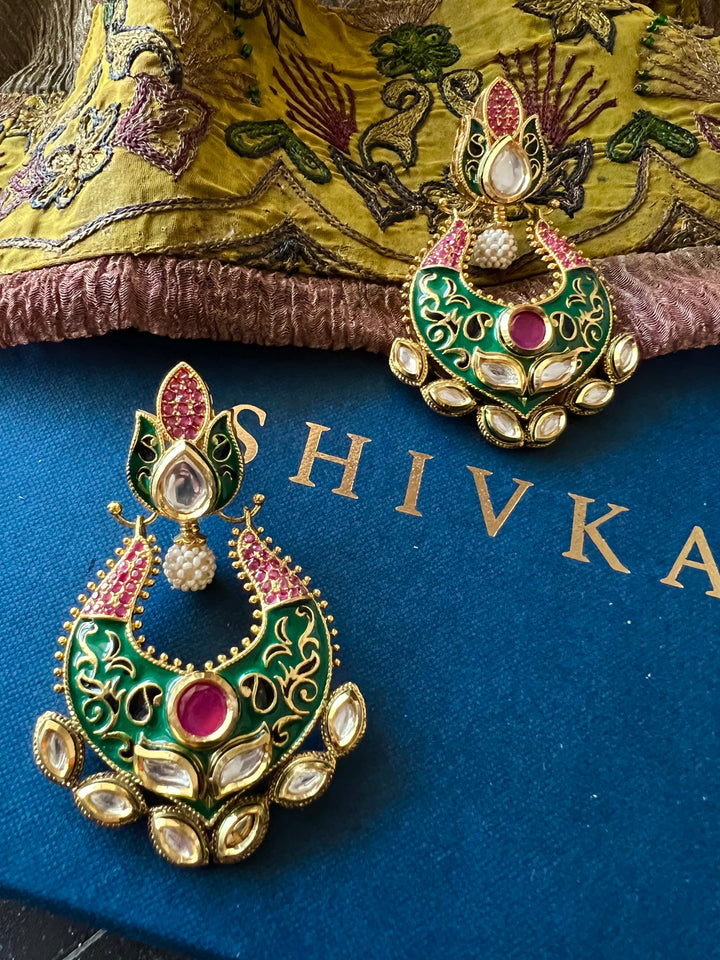 Beautiful Ruby Kundan Meenakari  Earrings