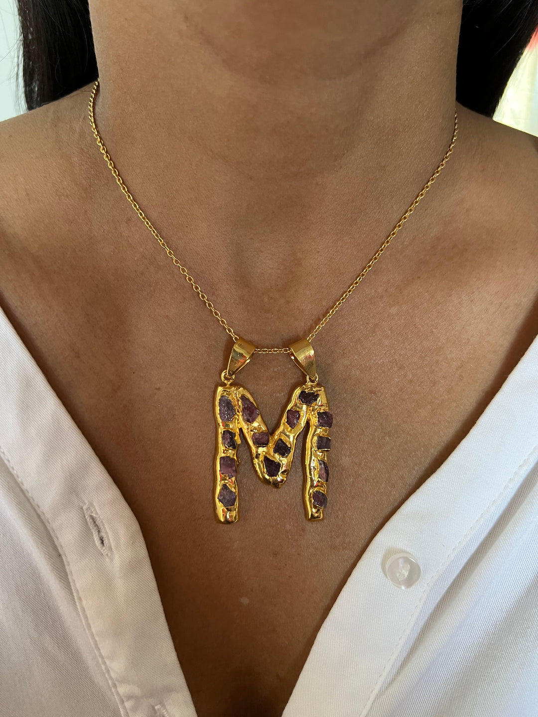 Statement Letter "M" Pendant Necklace - SHIVKA