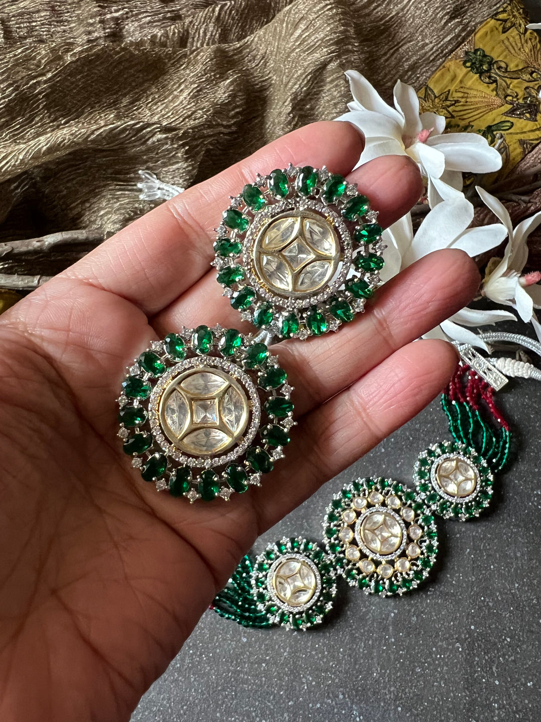 Victorian Kundan Choker Necklace with Earrings