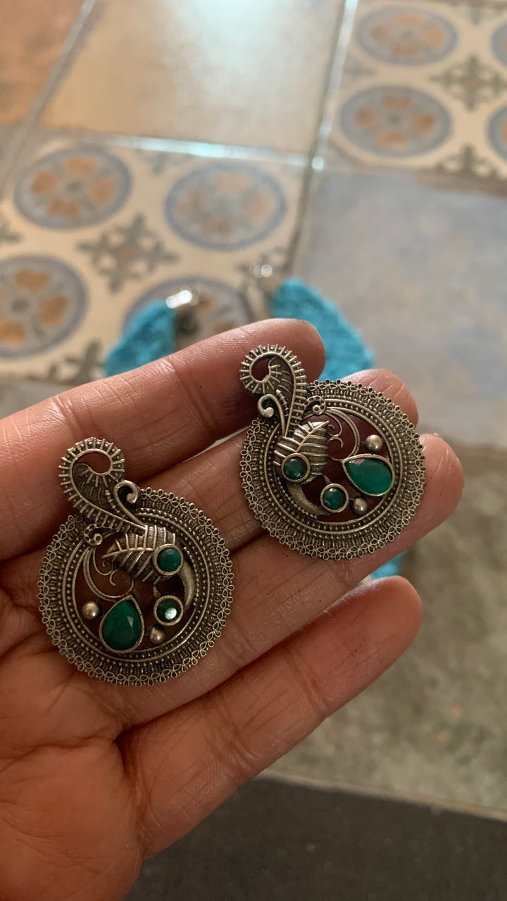 Designer Blue Beaded Antique Pendant Necklace with Earrings