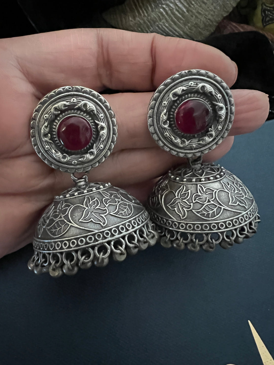 Antique Red Stone Bold Jhumkas
