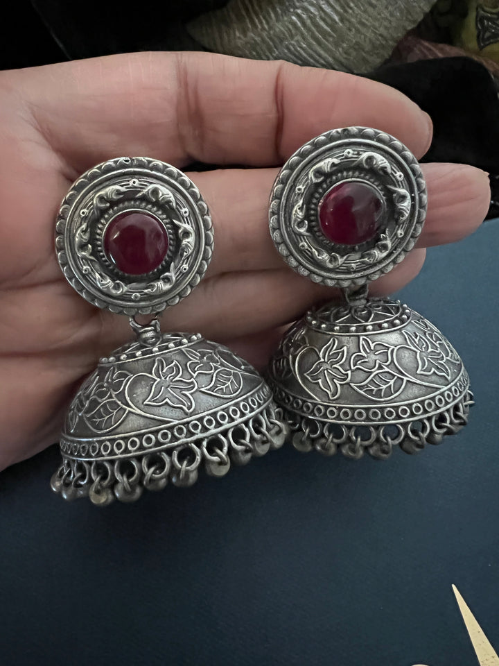 Antique Red Stone Bold Jhumkas