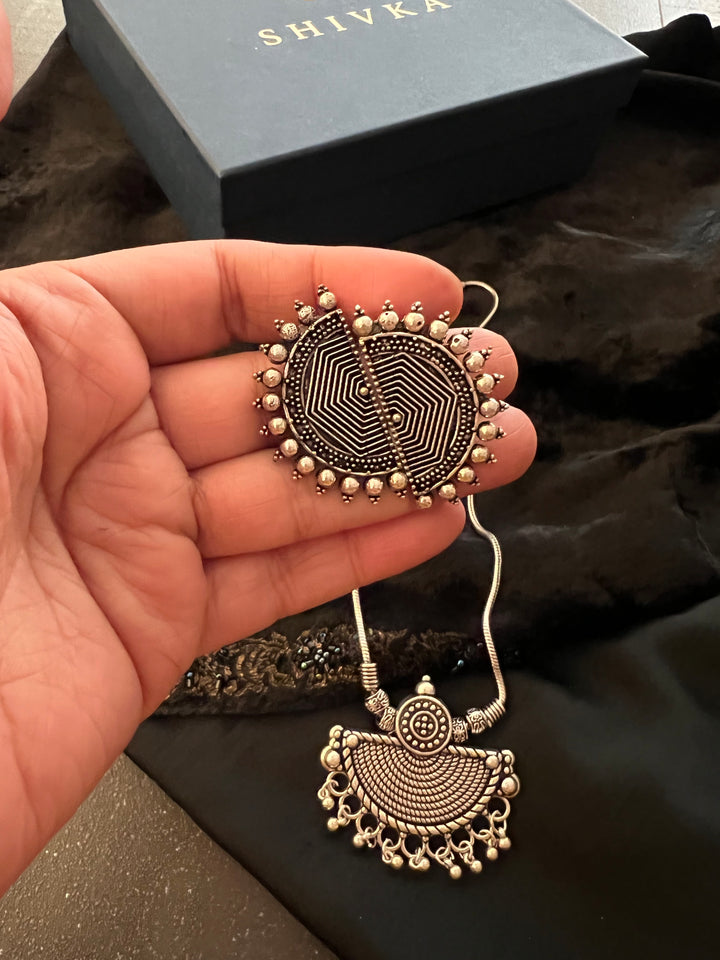 Crescent Pendant Necklace with Studs