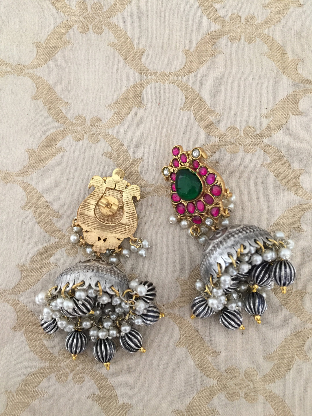 Designer Dual Tone Necklace with Kundan Earrings