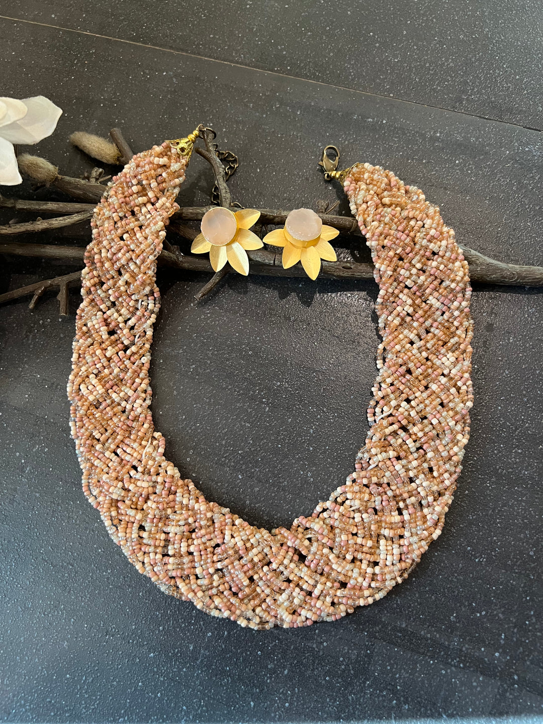 Statement Necklace with Gemstones Studs