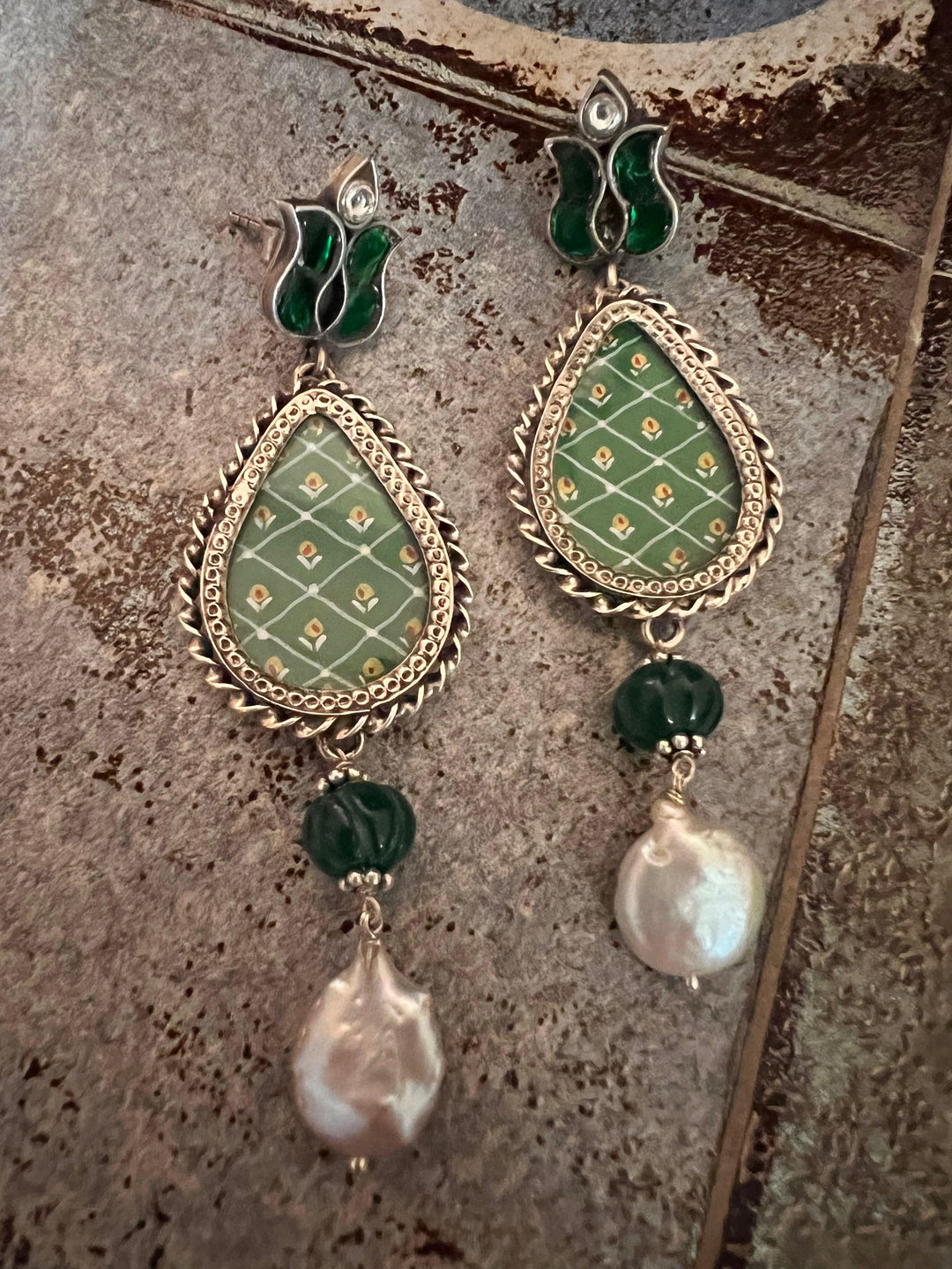 Statement Baroque and Onyx Pure 925 Silver Earrings - SHIVKA