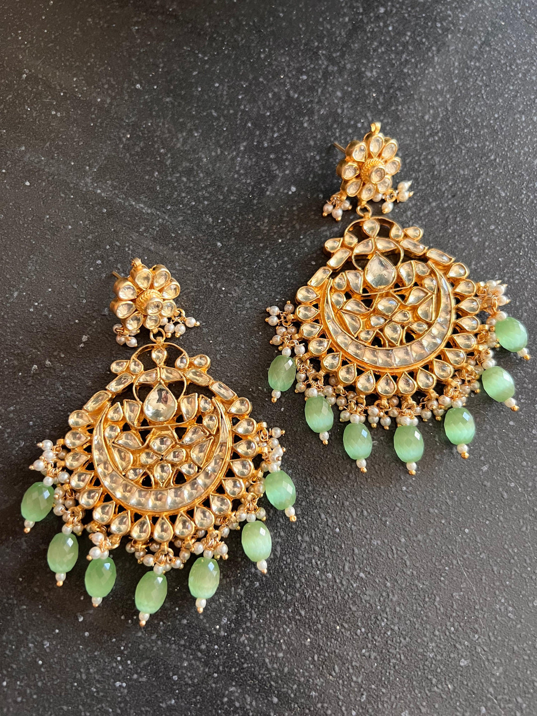 Sea Green Pachi Kundan Earrings - SHIVKA