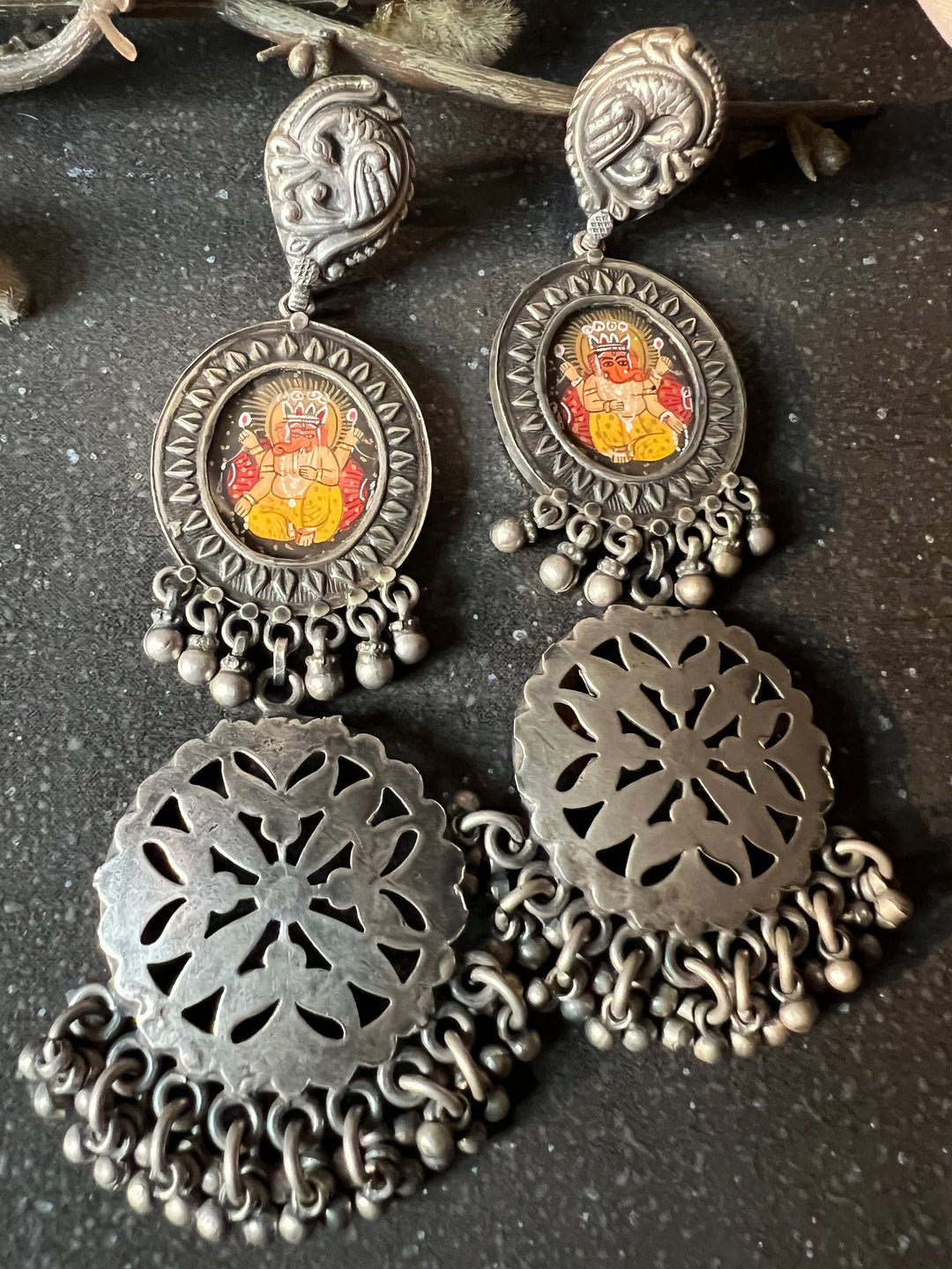 Hand-Painted Glass - Pure 925 Silver Earrings