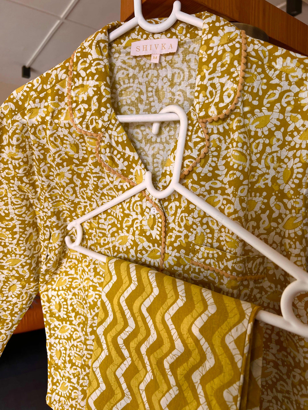 Yellow Print Cotton Night Suit - SHIVKA