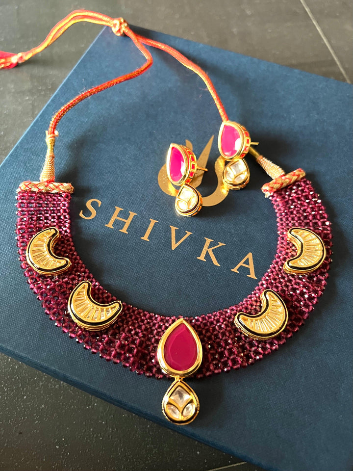 Statement Kundan Mesh Choker Necklace with Earrings - SHIVKA