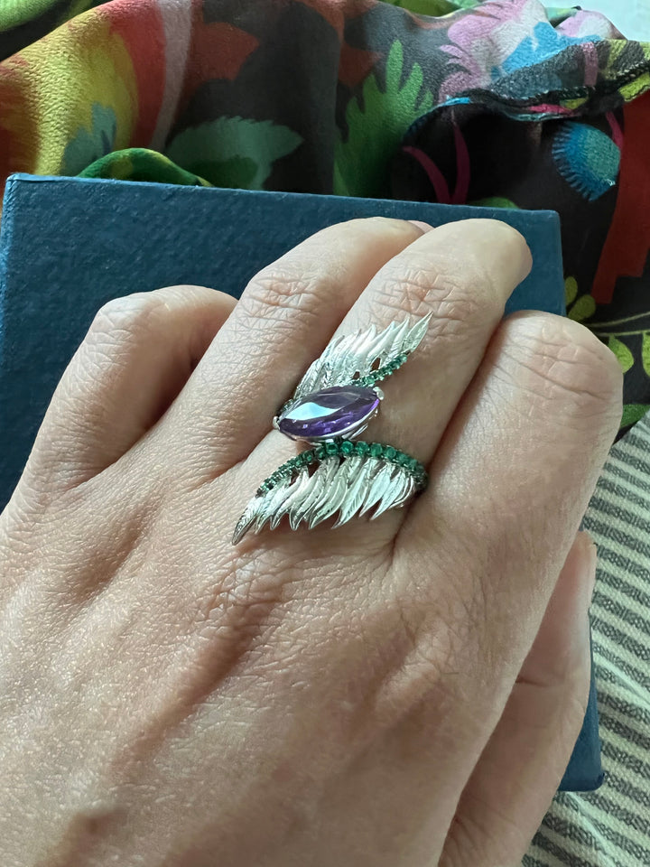 Designer Pure Silver Amethyst Ring